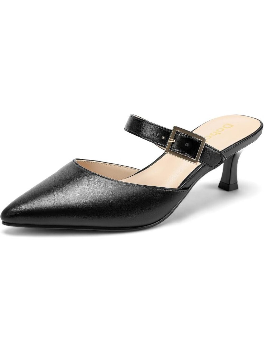 Women's Black Closed Toe Kitten Heels Mules Low Heels Leather Dress Pumps Shoes